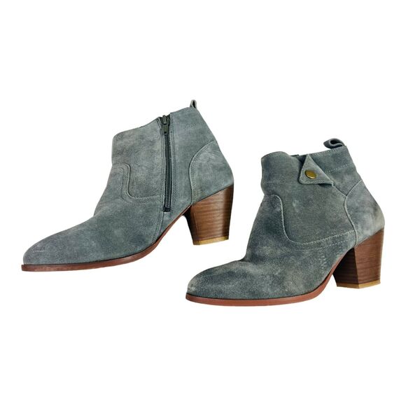 Diba Sophia Womens Gray Suede Ankle Booties Zip Block Heels Snap Button US 8.5 - Picture 3 of 10
